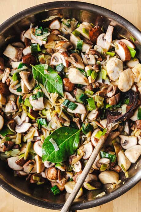 Garniture de strudel aux champignons et poireaux