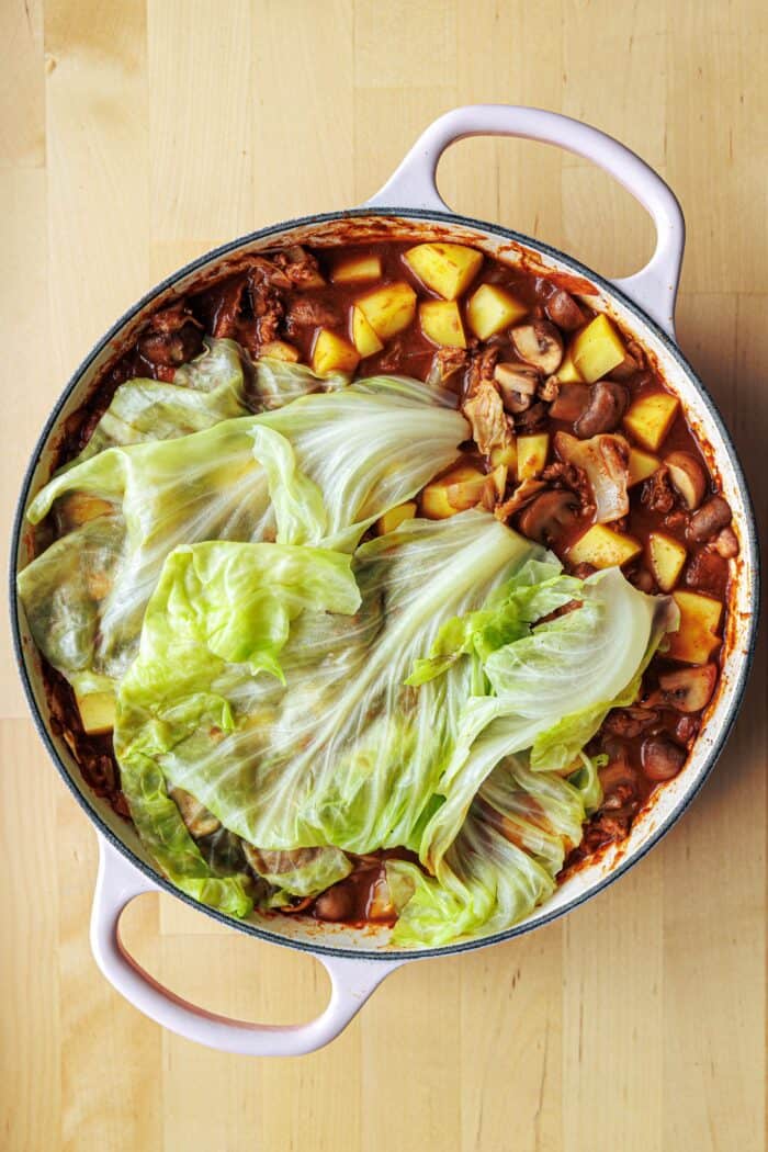 Les rouleaux de chou en un pot sont couverts