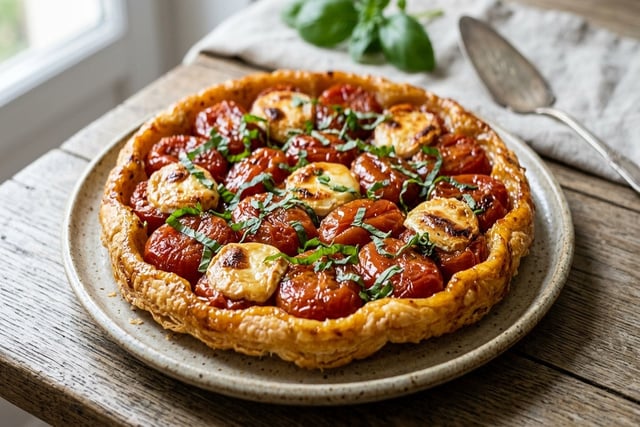 Tarte tatin tomates, basilic et chèvre