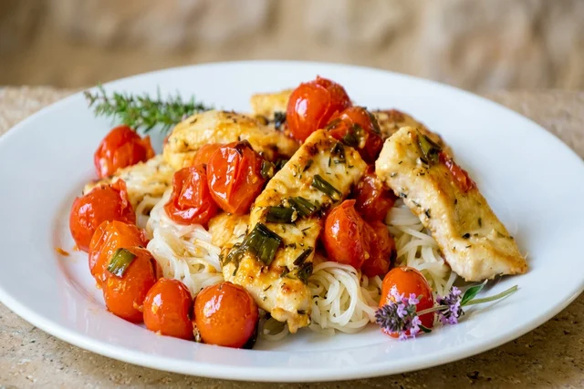 Escalope de poulet au citron et tomates cerises